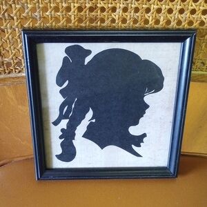 Vintage Country Silhouette of Girl in Square Black Frame w/ Glass